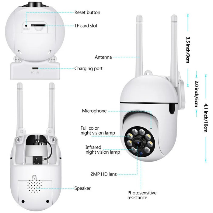 Cámara de seguridad - Cámara de vigilancia - Pan & Tilt - Micrófono incorporado - Para uso en interiores y exteriores - Visión nocturna - Full HD 1080P