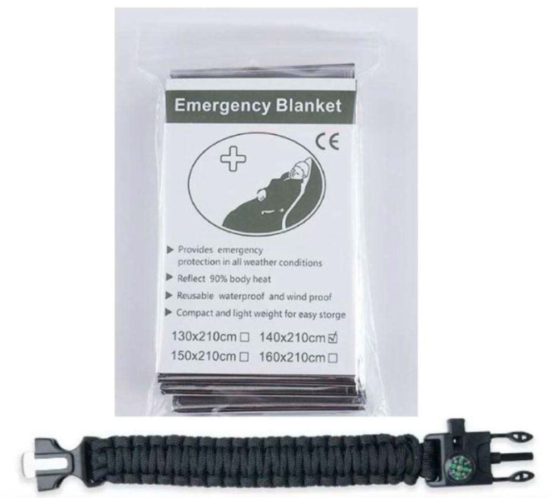 Paracord-Armband mit Kompass, Pfeife, Feuerstarter und Notfall-Überlebensdecke